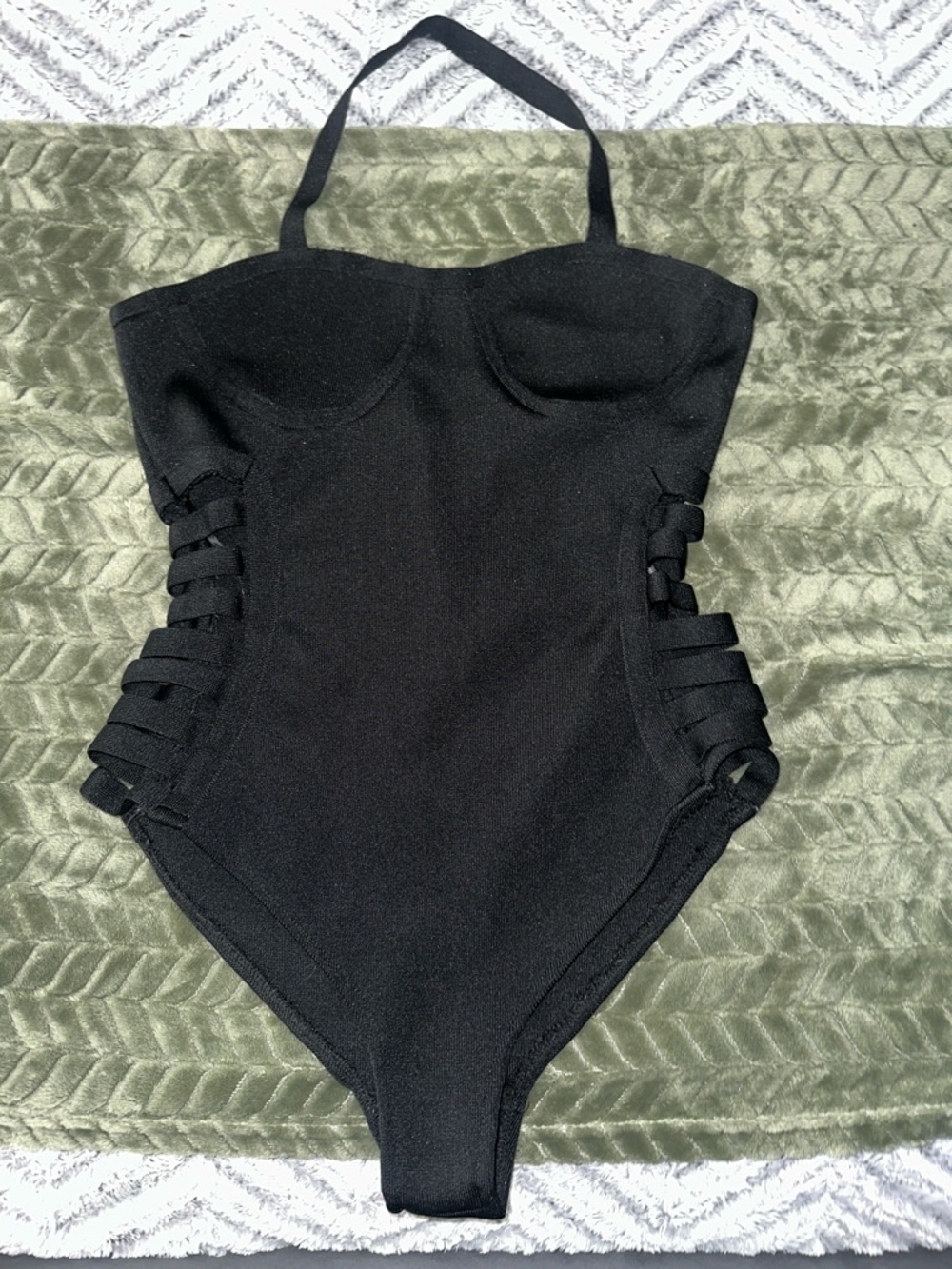Fashion Nova Black Strappy One-Piece Swimsuit